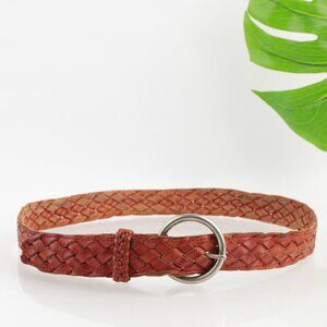 PPFM Mens Belt Size 36 Large Cognac Tan Leather Woven Braided Round Buckle VTG